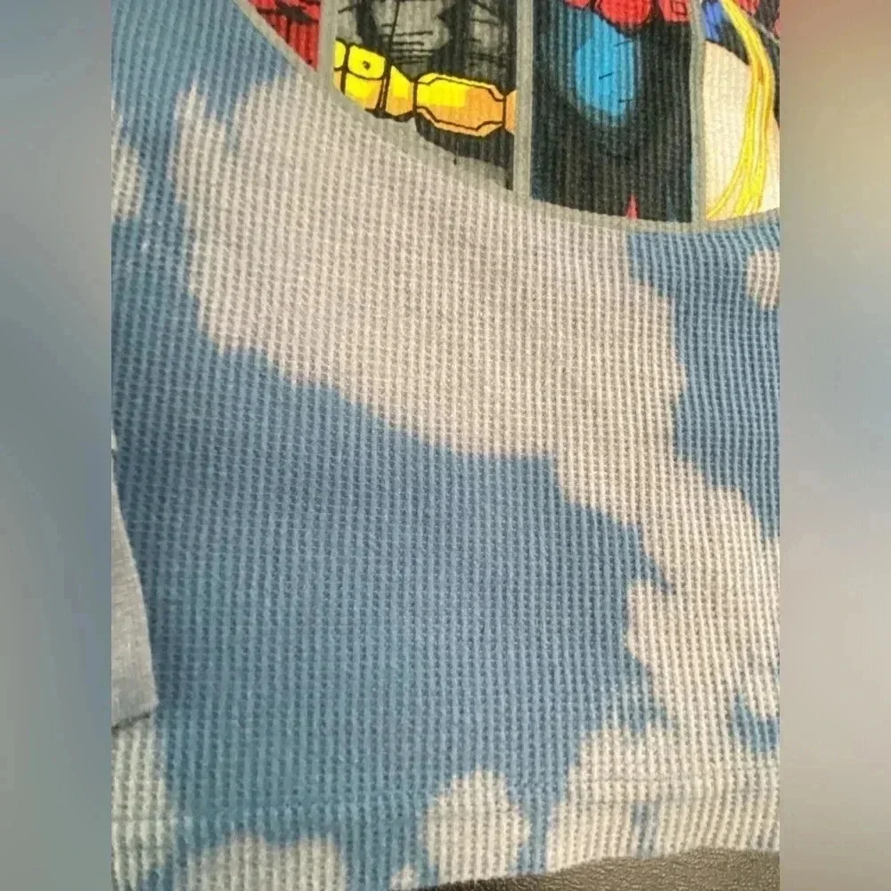 Justice League Adult Large Waffle Knit Thermal Shirt Streetwear Superhero Grunge